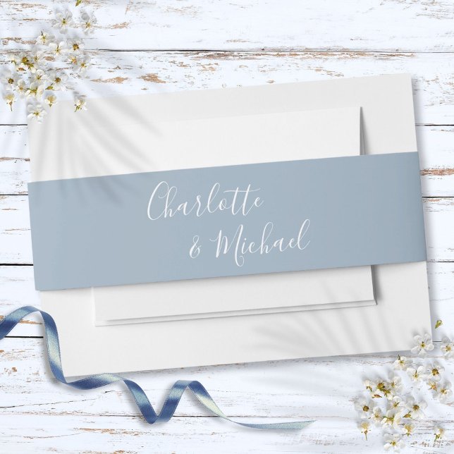 Simple Dusty Blue Signature Script Invitation Belly Band (Simple Dusty Blue Signature Script Invitation Belly Band)