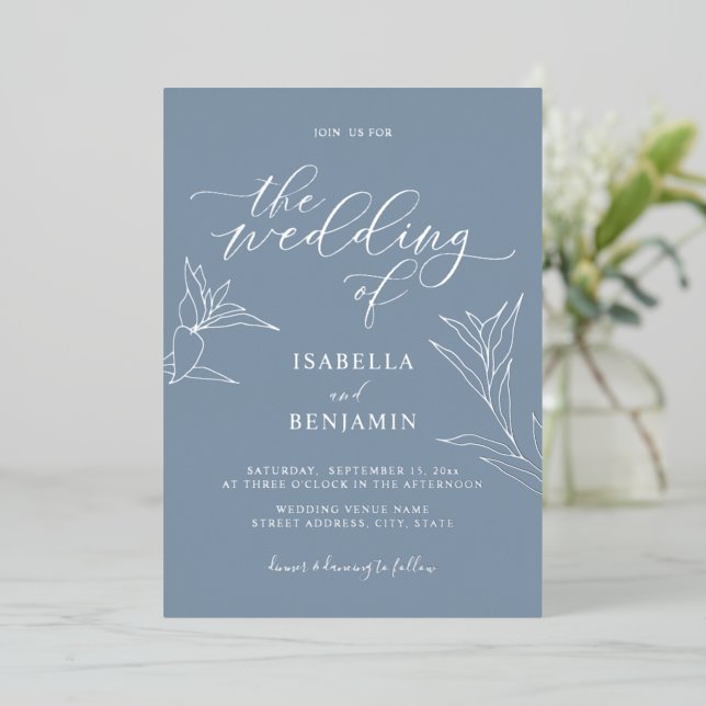 Simple Dusty Blue Silver Script Botanical Wedding (Standing Front)