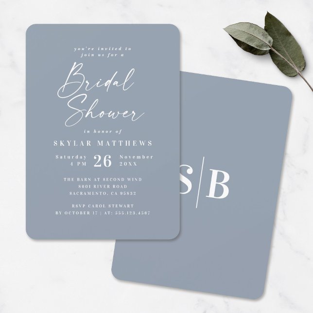 Simple Dusty Blue Solid Colour Bridal Shower Invitation (Creator Uploaded)