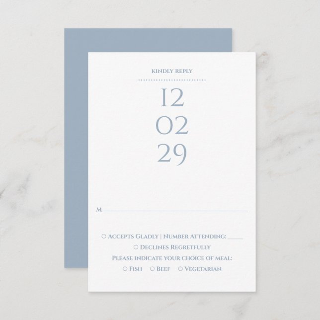 Simple Dusty Blue Special Date Wedding RSVP Card (Front/Back)