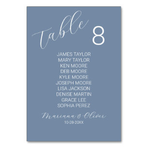 Simple Dusty Blue Table Number Card with Names