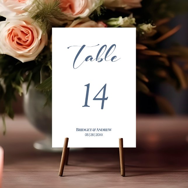 Simple Dusty Blue Text Wedding Table Number (Creator Uploaded)