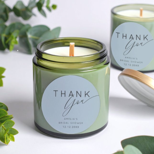 Simple Dusty Blue Thank You Bridal Shower  Classic Round Sticker (Creator Uploaded)