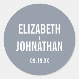 Simple Dusty Blue Typography Wedding Classic Round Sticker