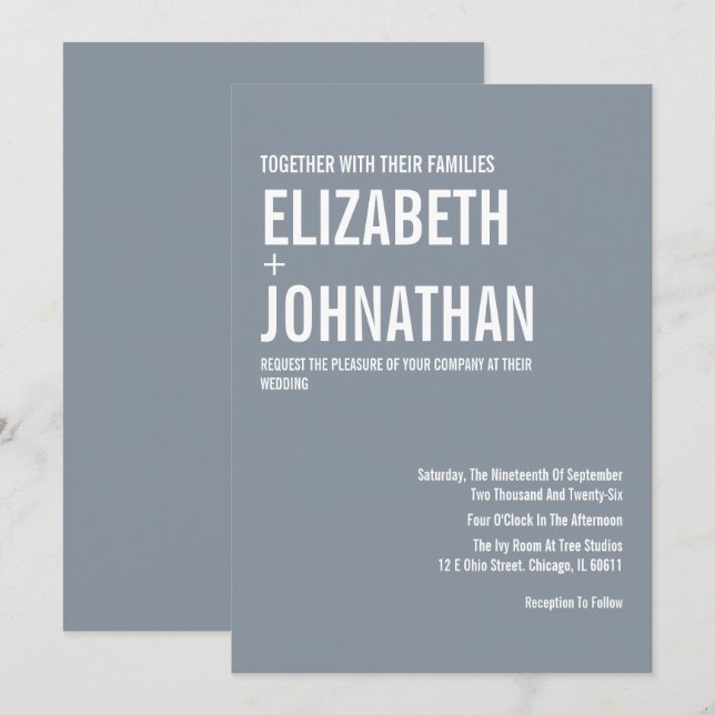 Simple Dusty Blue Typography Wedding Invitation (Front/Back)