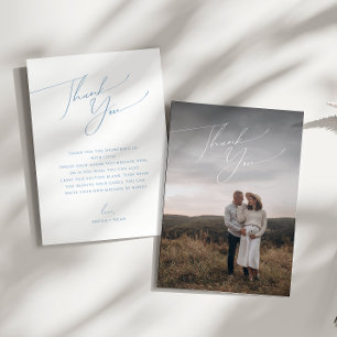 Simple Dusty Blue Vertical Photo Baby Shower Thank You Card