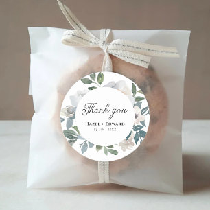 Simple Dusty Blue Watercolor Floral Wedding Classic Round Sticker