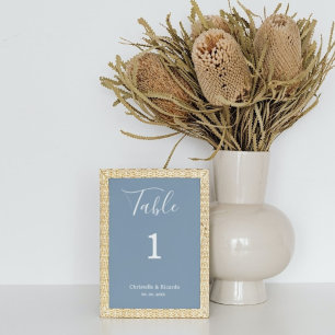 Simple  dusty blue wedding calligraphy script  table number
