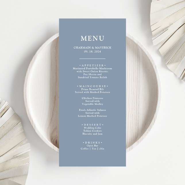 Simple Dusty Blue Wedding Menu (Creator Uploaded)