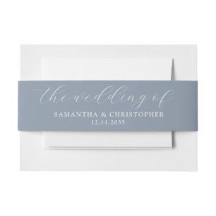 Simple Dusty Blue Wedding of Invitation Belly Band