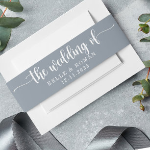 Simple Dusty Blue Wedding of Invitation Belly Band