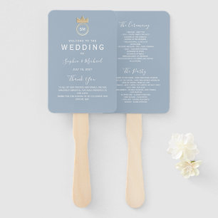 Simple Dusty Blue Wedding Program Hand Fan
