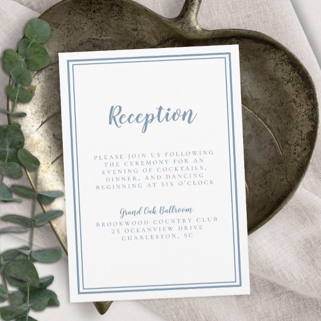 Simple Dusty Blue Wedding Reception White Frame Enclosure Card (Creator Uploaded)