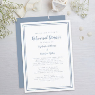 Simple Dusty Blue Wedding Rehearsal Dinner Invitation