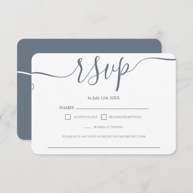 Simple dusty blue wedding rsvp monogram (Front/Back)
