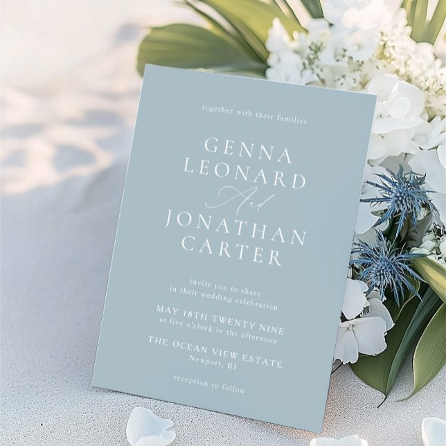 Simple Dusty Blue & White Elegant Wedding Invitation (Simple Dusty Blue & White Elegant Wedding Invitation)