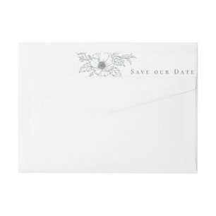 Simple Dusty Green Anemone Floral Save the Date Wrap Around Label