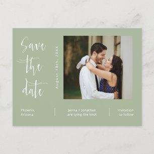 Simple Dusty Green Photo QR Code Save The Date Postcard