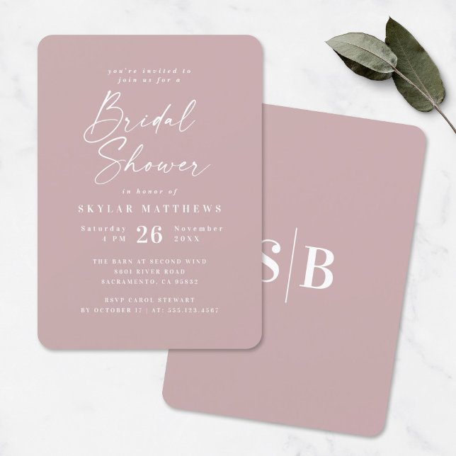 Simple Dusty Mauve Pink Solid Colour Bridal Shower Invitation (Creator Uploaded)