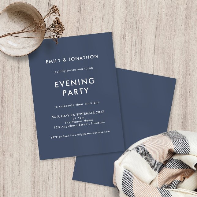 Simple Dusty Navy Blue Wedding Evening Party Invitation (Creator Uploaded)