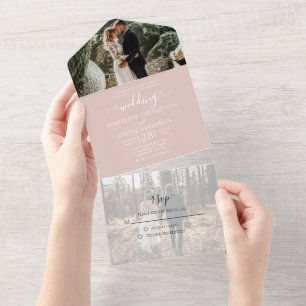 Simple Dusty Pink 2 Photo Wedding All In One Invitation