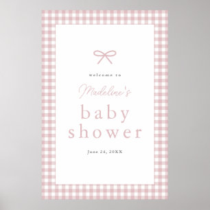 Simple Dusty Pink Gingham Girl Baby Shower Welcome Poster