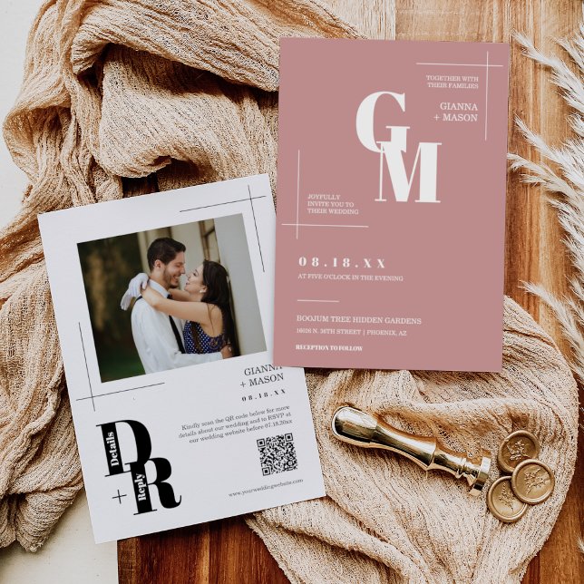 Simple Dusty Pink Modern Minimal Wedding QR Code Invitation (Creator Uploaded)