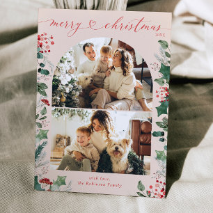 Simple Dusty Pink Multi Photo Arch Christmas Card