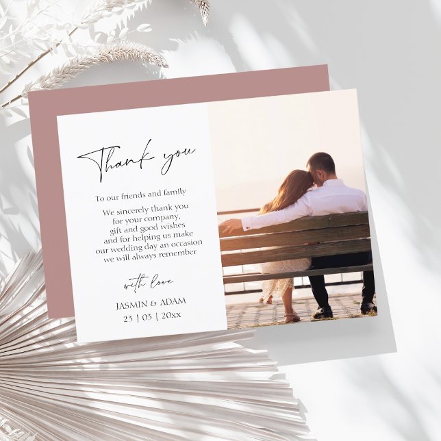 Simple Dusty Pink Script Photo Wedding Thank You Postcard (Creator Uploaded)
