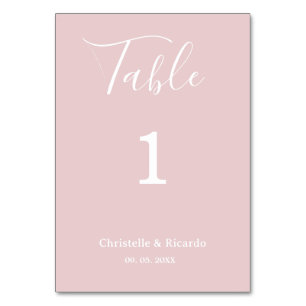 Simple dusty pink wedding calligraphy script table number