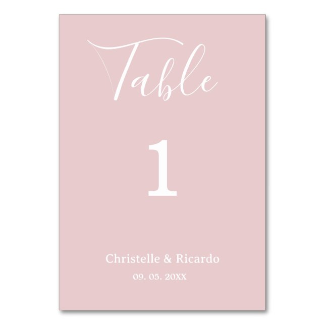 Simple  dusty pink wedding calligraphy script  table number (Front)