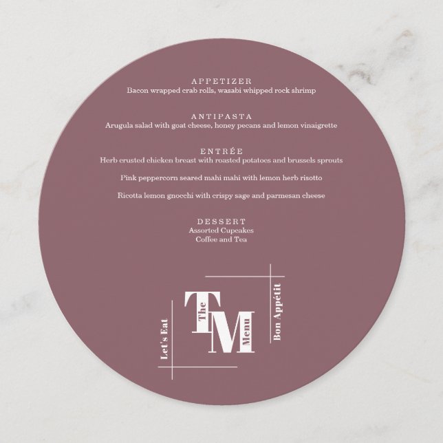 Simple Dusty Purple Modern Chic Wedding Thank You Menu (Front)