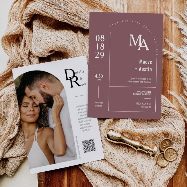 Simple Dusty Purple Modern Minimal Arch QR Code Invitation (Creator Uploaded)