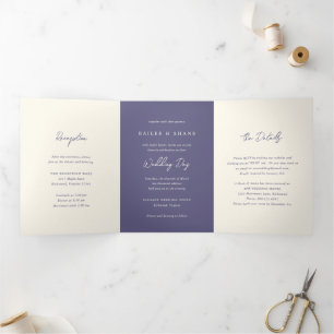 Simple Dusty Purple Modern Wedding Tri-Fold Invitation