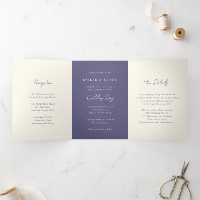 Simple Dusty Purple Modern Wedding Tri-Fold Invitation (Inside)