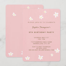 Simple Dusty Rose Cute Daisies Girl Birthday Party