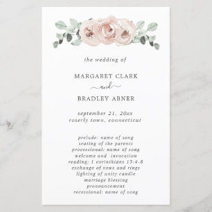 Simple Dusty Rose Floral Elegant Wedding Program
