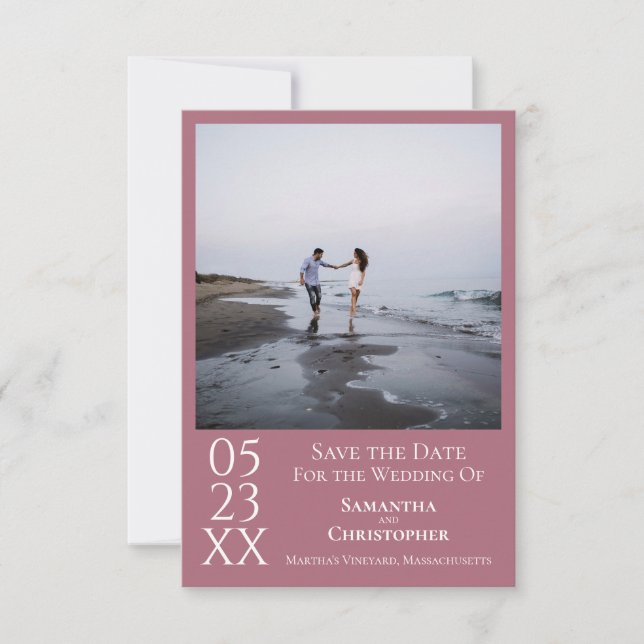 Simple Dusty Rose Modern Minimalist Photo Wedding Save The Date (Front)