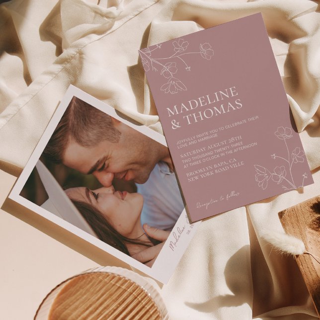 Simple Dusty Rose Photo Wedding Invitation (Creator Uploaded)