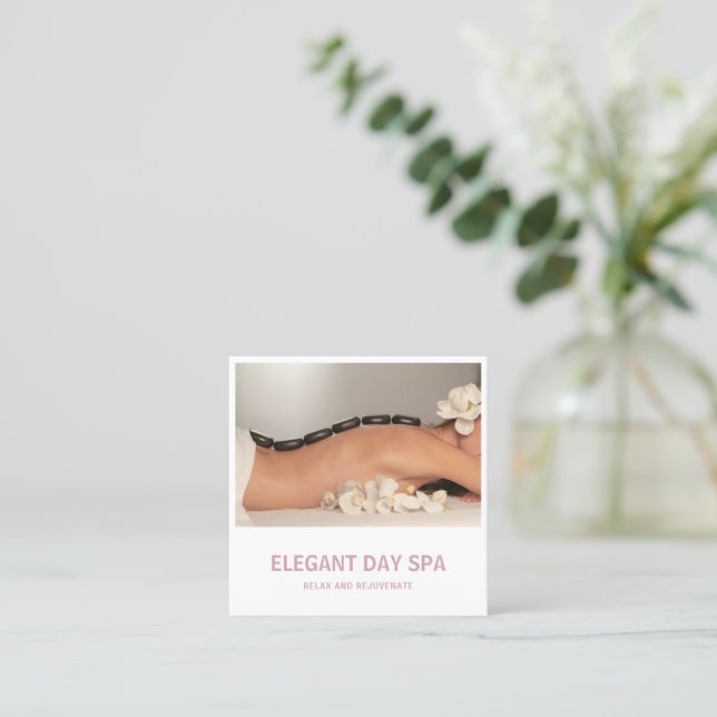 Simple Dusty Rose Pink Elegant Spa Modern Square Business Card (Standing Front)