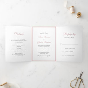 Simple Dusty Rose Pink Elegant Wedding  Tri-Fold Invitation