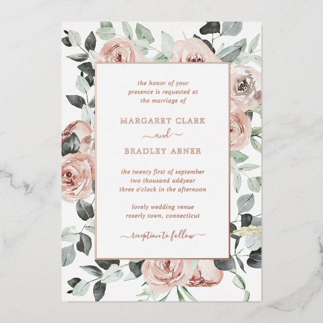 Simple Dusty Rose Pink Floral Elegant Wedding (Front)