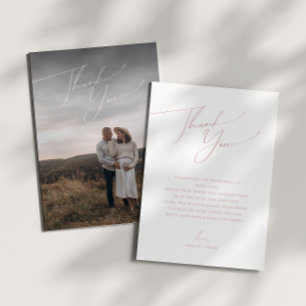 Simple Dusty Rose Vertical Photo Baby Shower Thank You Card