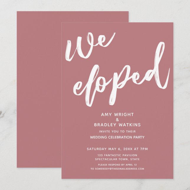 Simple Dusty Rose We Eloped Wedding Reception Invitation (Front/Back)