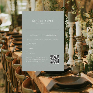 Simple Dusty Sage Wedding QR Code RSVP Card