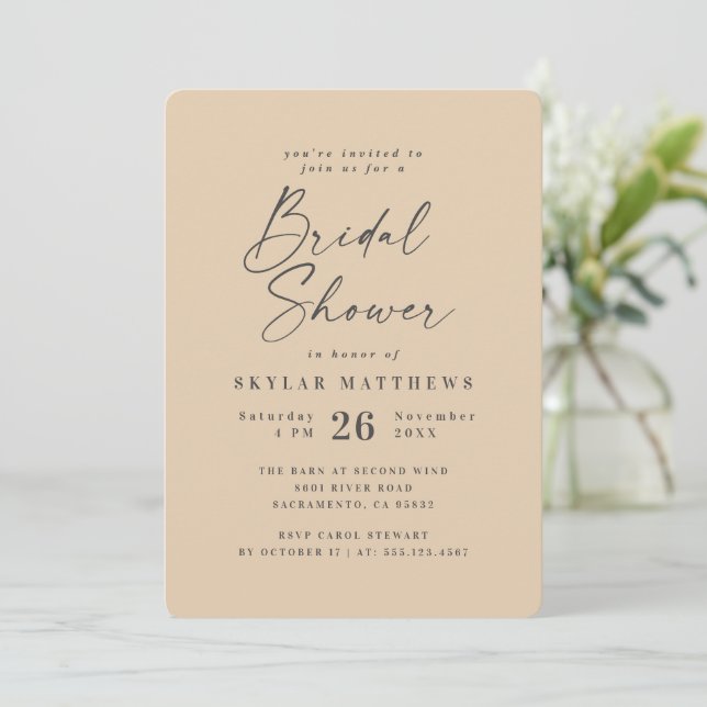 Simple Dusty Yellow Solid Colour Bridal Shower Invitation (Standing Front)