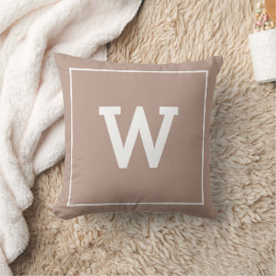 Simple Earthy Beige Toned Initial Monogram Cushion