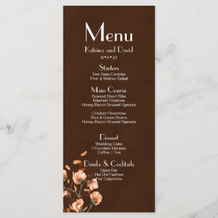 Simple Earthy Brown Orange Floral Fall Wedding Menu