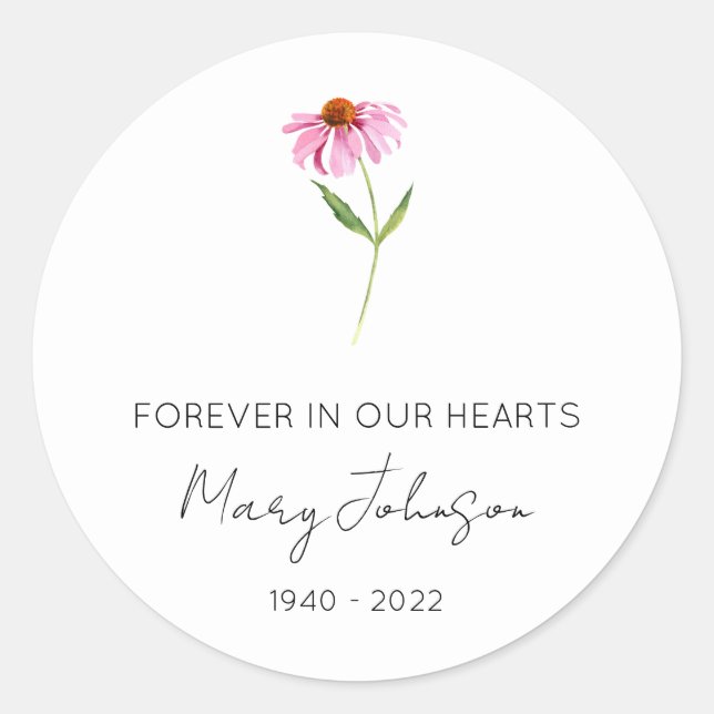 Simple Echinacea Memorial  Classic Round Sticker (Front)