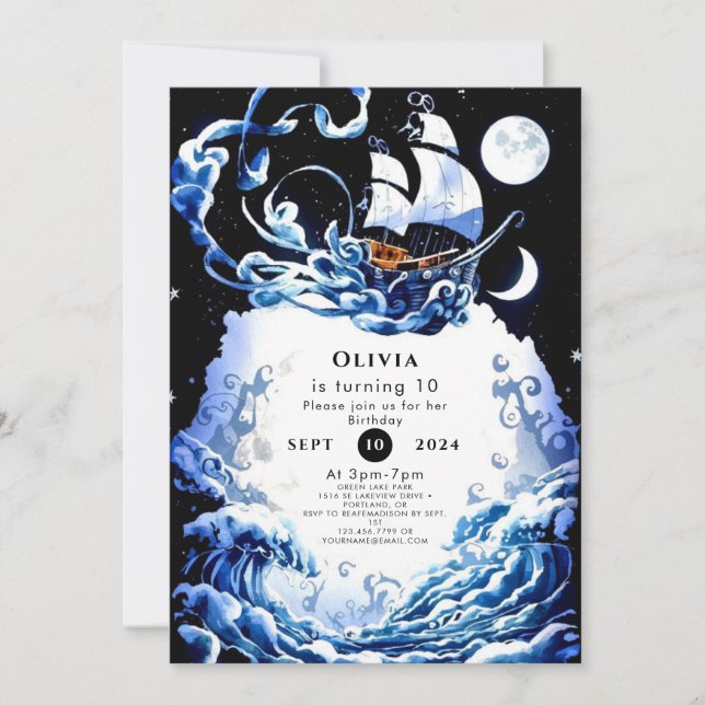  Simple Editable Adventure Pirate Birthday Invitation (Front)